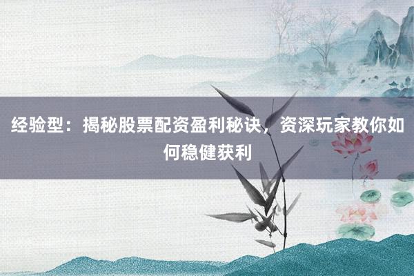 经验型：揭秘股票配资盈利秘诀，资深玩家教你如何稳健获利