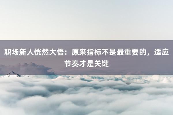职场新人恍然大悟：原来指标不是最重要的，适应节奏才是关键
