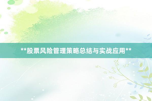 **股票风险管理策略总结与实战应用**