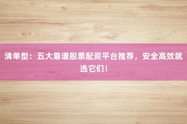 清单型：五大靠谱股票配资平台推荐，安全高效就选它们！