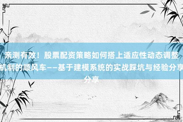 亲测有效！股票配资策略如何搭上适应性动态调整机制的顺风车——基于建模系统的实战踩坑与经验分享