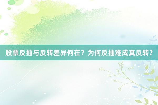 股票反抽与反转差异何在？为何反抽难成真反转？