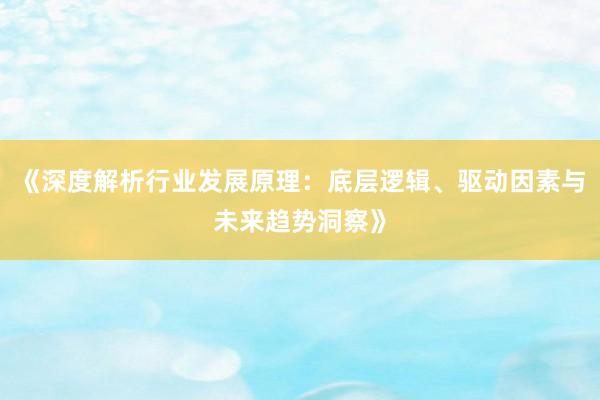 《深度解析行业发展原理：底层逻辑、驱动因素与未来趋势洞察》